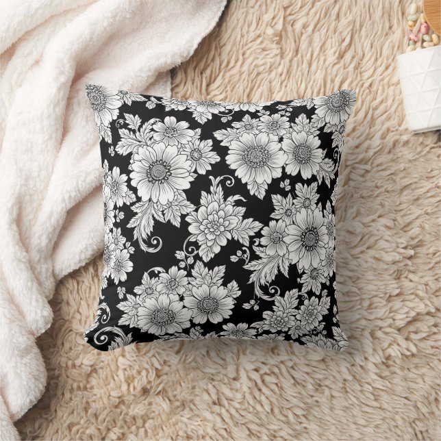 Almofada Padrão de Luxo Floral Monocromático Chic (2) (Cobertor)