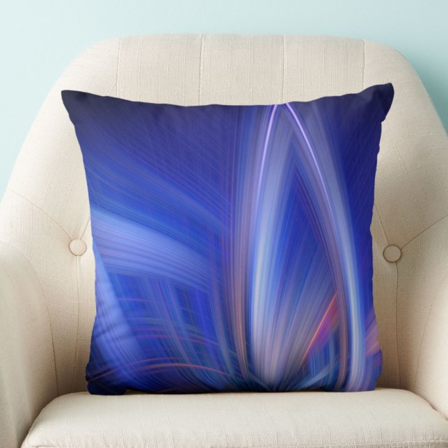Almofada Padrão de luz Abstrato moderno Elegante de Lotus A (A striking blue lotus light art pattern throw pillow, to beautify and calm your space. )