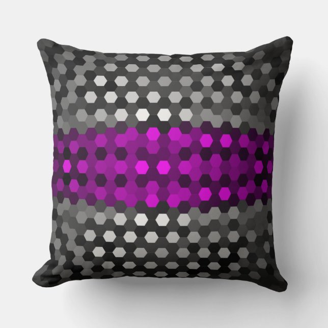 Almofada Padrão de Magenta e Hexágonos de Cinza (Frente)