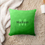 Almofada Padrão de malha geométrica do gradiente verde-clar<br><div class="desc">Monograma Personalize com seu nome e inicial personalizados. O padrão geométrico brilhante do gradiente verde claro da malha geométrica triângulos brilhantes ombre. Malha geométrica do triângulo com gradiente verde-claro verde-claro. padrão,  ombre,  malha,  triângulos,  geometria,  gradiente,  legal,  triângulo,  verde</div>