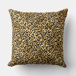 Almofada Padrão de manchas de leopardo dourado e preto eleg