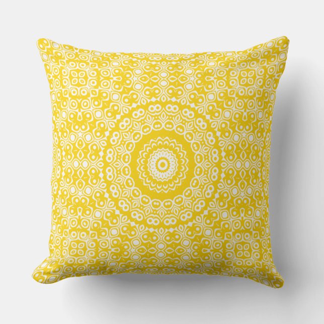 Almofada Padrão de Mandala Amarelo Dourado (Frente)