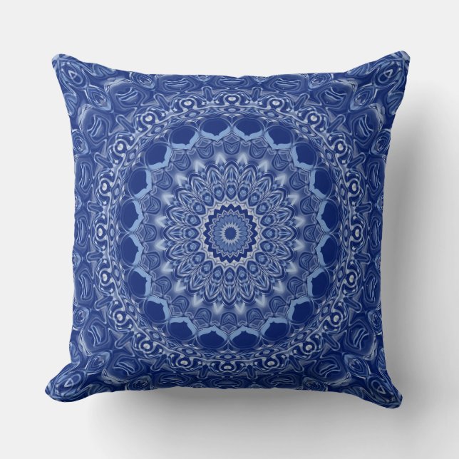 Almofada Padrão de Mandala Azul com Simetria de Explosão de (Frente)