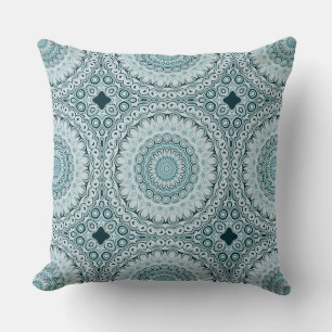 Almofada Padrão de Mandala Azul e Cinza Tempestuoso