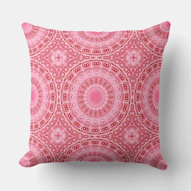 Almofada Padrão de Mandala Carmesim e Rosa (Frente)
