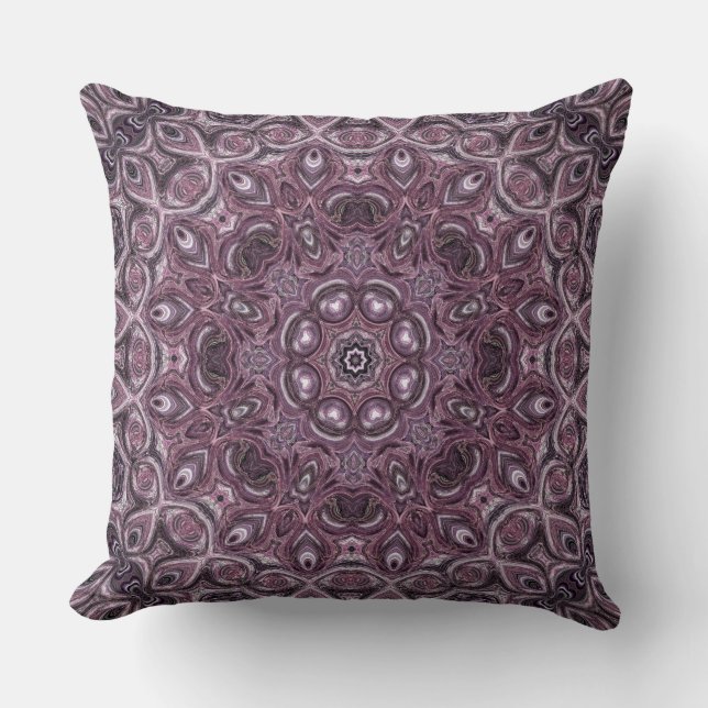 Almofada Padrão de Mandala de Mármore de Lavanda e Ameixa (Frente)