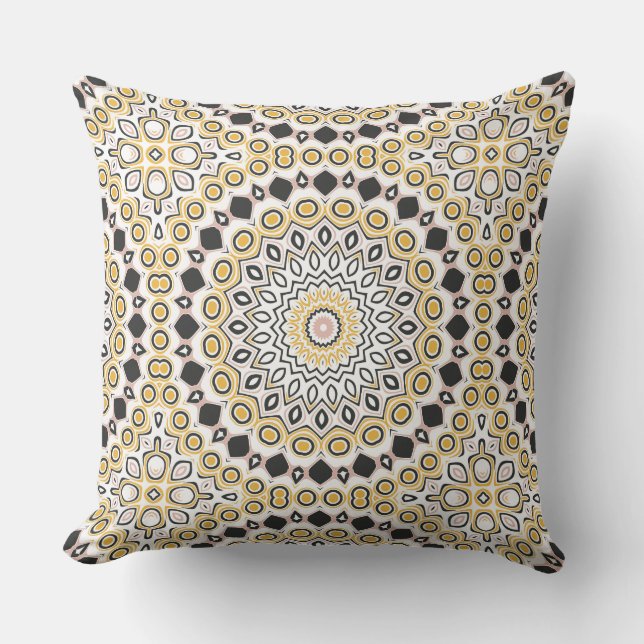 Almofada Padrão de Mandala Dourado e Carvão (Frente)