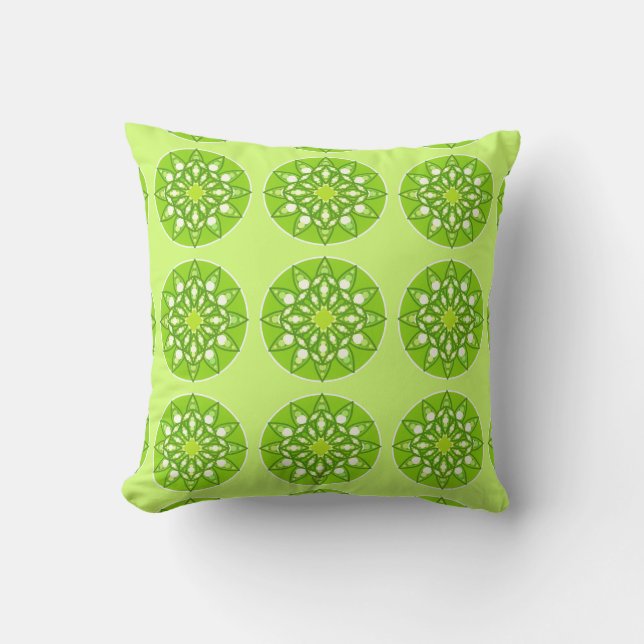 Almofada Padrão de Mandala em tons de verde limão (Frente)