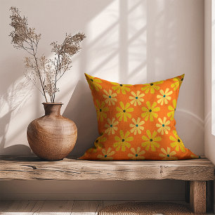Almofada Padrão de Margaridas Retro Laranja Amarelo dos Ano