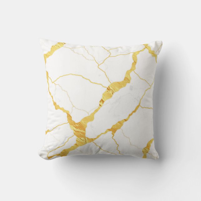 Almofada Padrão de Mármore Branco com Veias Douradas (Frente)