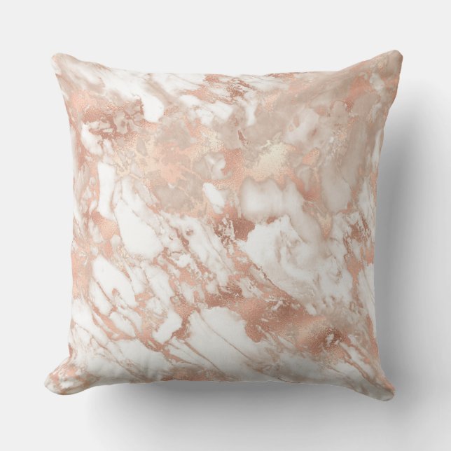 Almofada Padrão de Mármore Branco e Dourado Rosa Moderno (Frente)