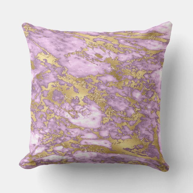 Almofada Padrão de Mármore Roxo Claro e Dourado Moderno (Frente)