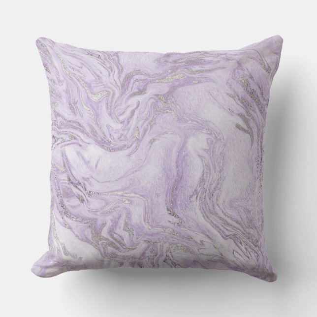 Almofada Padrão de Mármore Roxo Claro e Prata Moderno (Frente)