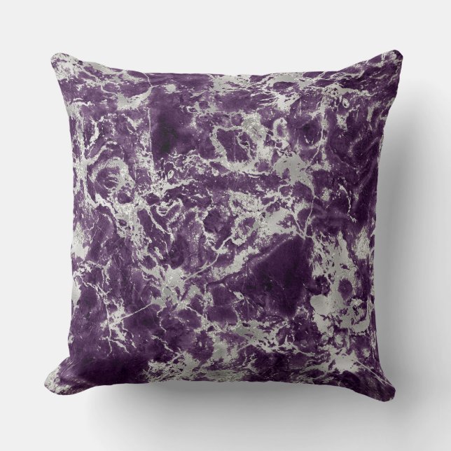 Almofada Padrão de Mármore Roxo e Prata Moderno (Frente)