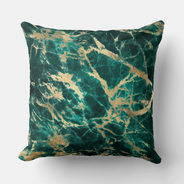 Almofada Padrão de Mármore Teal e Dourado Moderno (Frente)