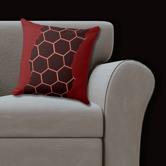 Almofada Padrão de Mel hexagonal Vermelho e Preto Rasgado M (Red Pillow Hexagon Pattern)