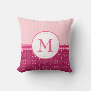Almofada Padrão De Monograma Personalizado Rosa E Branco