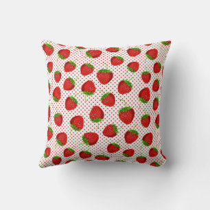 Almofada Padrão de Morango Vermelho e Pontos