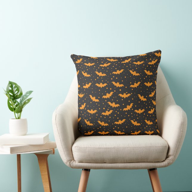 Almofada Padrão de morcego de Halloween laranja preto (Cadeira)
