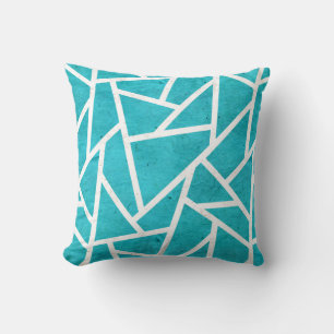 Almofada Padrão de mosaico azul-esverdeado e branco