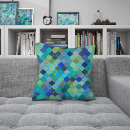 Almofada Padrão de mosaico marroquino azul aqua