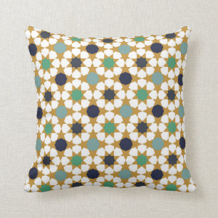 Almofada Padrão de Motif Dourado Geométrico Azul Islâmic
