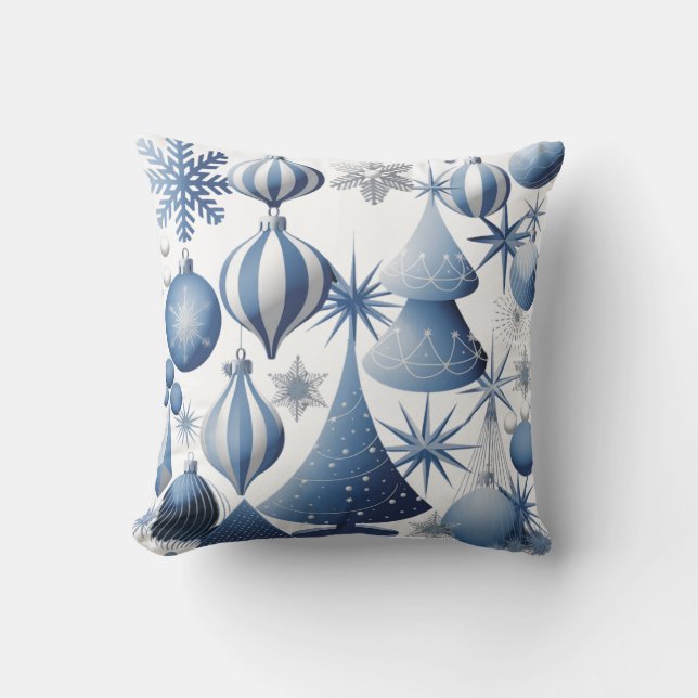 Almofada Padrão de Natal azul e branco (Frente)