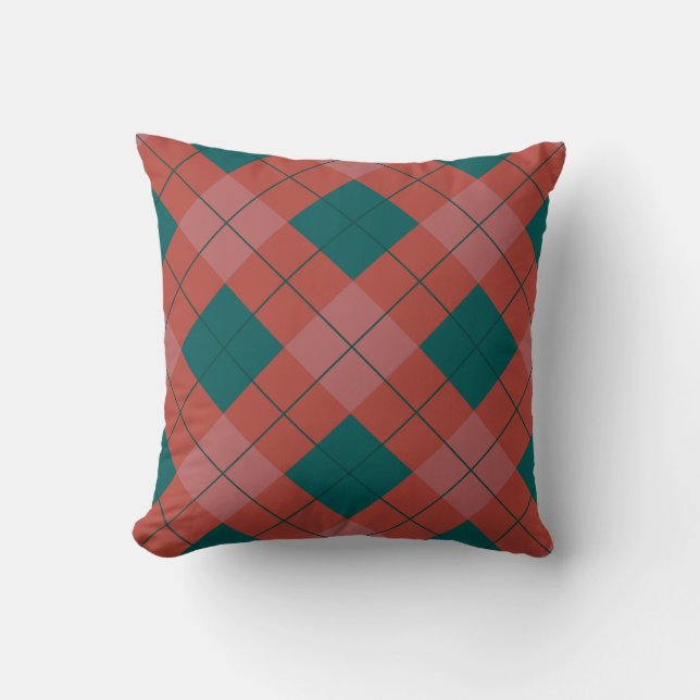 Almofada Padrão de Natal de Romboide Verde Vermelho (Frente)