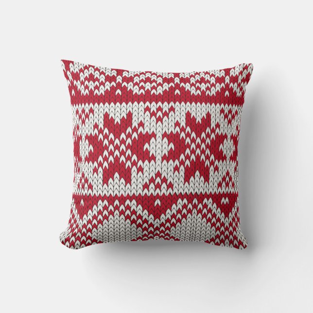 Almofada Padrão de Natal em Vermelho e Branco (Frente)