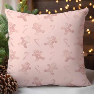 Almofada Padrão de Natal Homem de Biscoito de Ouro Rosa