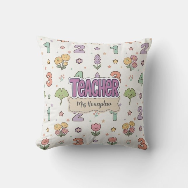 Almofada Padrão de Números da Escola do Professor Roxo  (Frente)