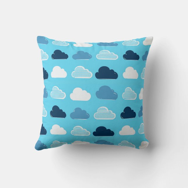 Almofada Padrão de Nuvens Mínimas – Vibrações de Céu Azul (Verso)