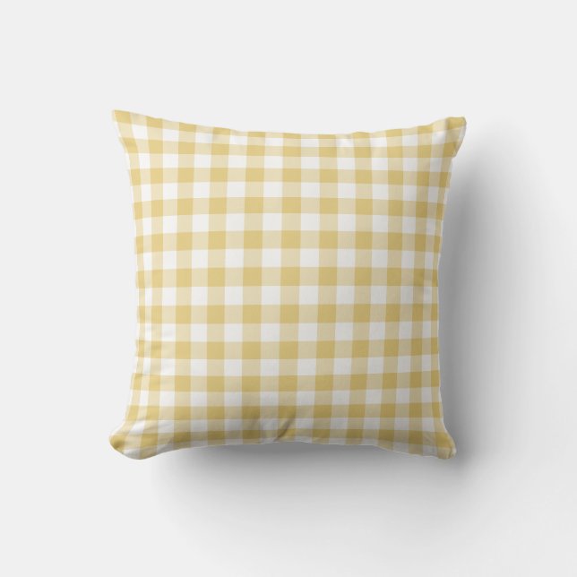 Almofada Padrão de Ochre Amarelo e Gingham Branco (Frente)