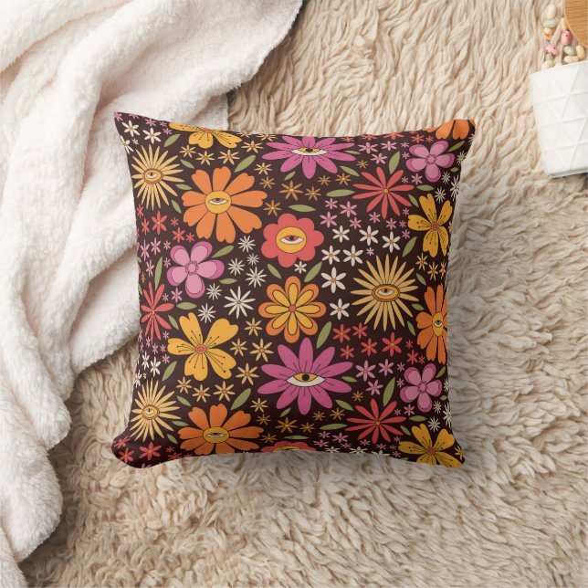 Almofada Padrão de olho de flores psicodélicas funky dos an (Cobertor)
