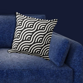 Almofada Padrão de Onda Branca Étnica Preto