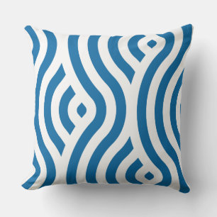 Almofada Padrão de Onda com Striped branca e azul