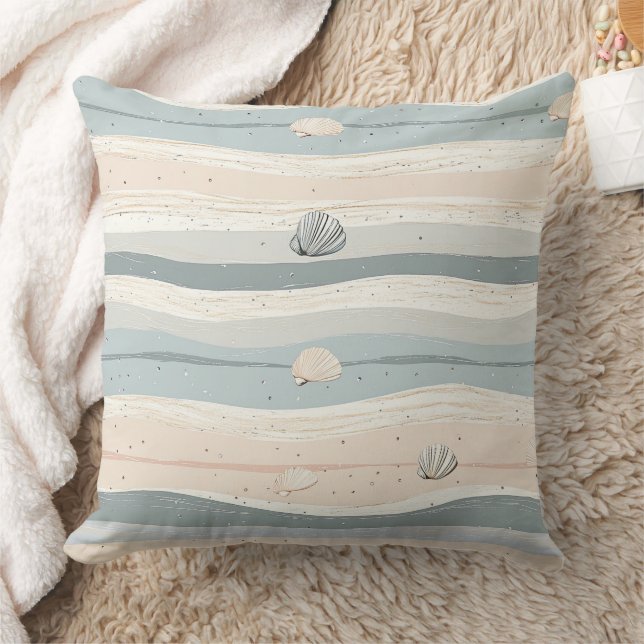Almofada Padrão de Onda de Concha Marinha Boho Costeira (Cobertor)