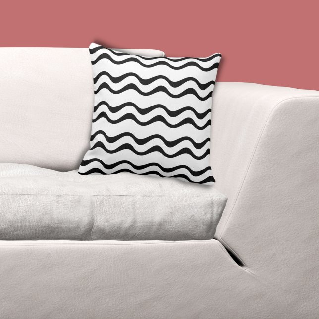Almofada Padrão de onda preto e branco - Travesseiro decora (Regular Black Ripple Pattern, White Pillow)