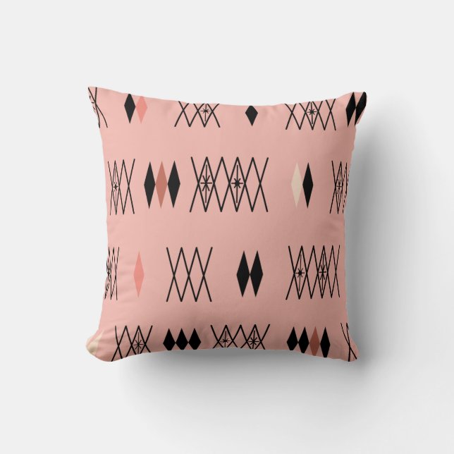 Almofada Padrão de Ouros da Era Atômica Retro Rosa (Frente)