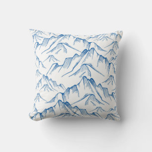 Almofada Padrão De Paisagem De Montanha Desenhada À Mão.
