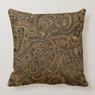 Almofada Padrão de Paisley Floral Castanho, bege e preto