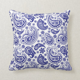 Almofada Padrão de Paisley Floral da Vintagem Azul e Branco