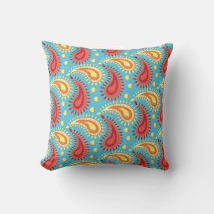 Almofada Padrão de Paisley Persa do Laranja-Turquesa Orien