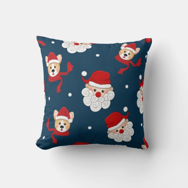 Almofada Padrão de Papai Noel e Corgi (Frente)