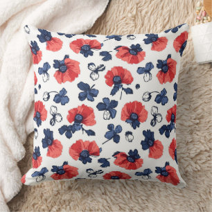 Almofada Padrão de papilas de aquarela - Vermelho, Azul e B