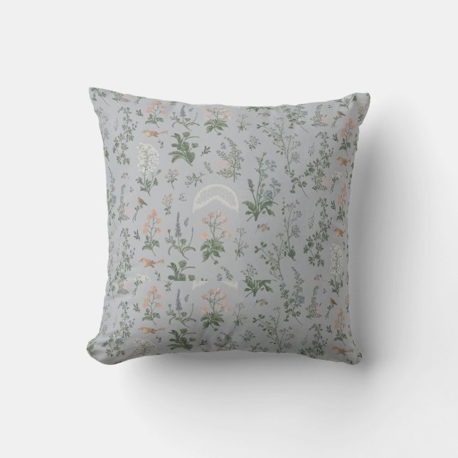 Almofada Padrão de Pássaro Floral Elegante (Frente)