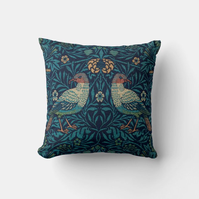 Almofada Padrão de Pássaros Azuis Vintage William Morris  (Frente)