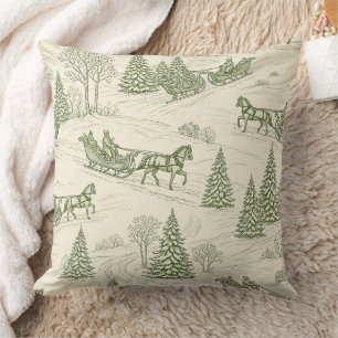 Almofada Padrão de Passeio de Trenó de Natal em Toile Verde