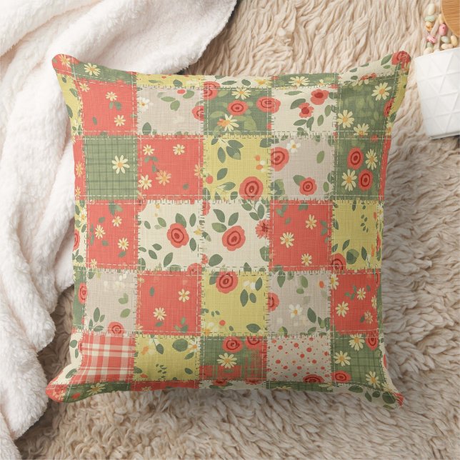 Almofada Padrão de Patchwork Floral de Casa de Campo (Cobertor)