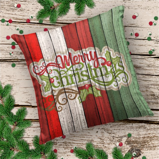 Almofada Padrão de Pavimentos de Madeira Verde Vermelho Esc (Criador carregado)